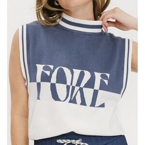 Fore All Women's Sleeveless Sweater Indigo/White NWT Size Medium Mock Neck Golf